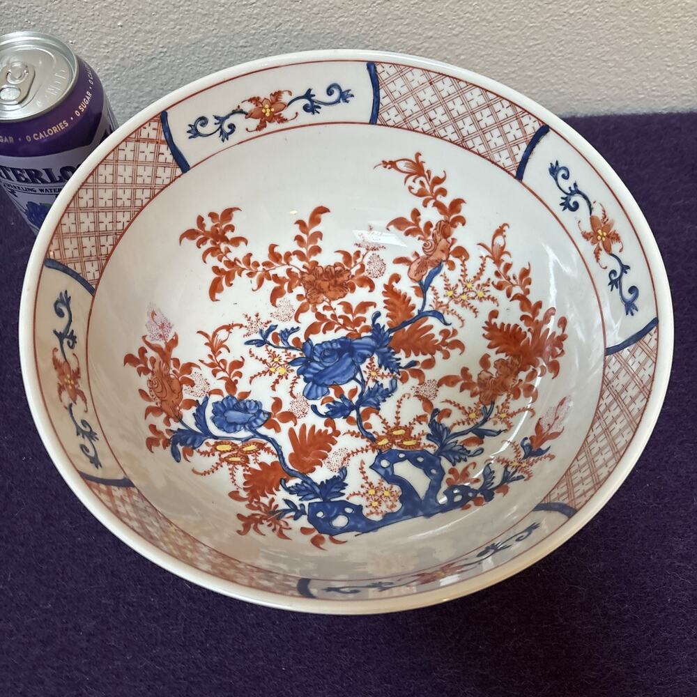 Large Antique Japanese Imari Style Bowl Porcelain Hand Painted Floral Design